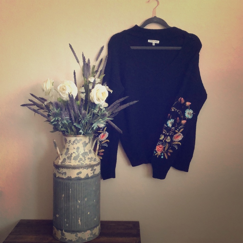 Black Sweater with Floral Sleeve